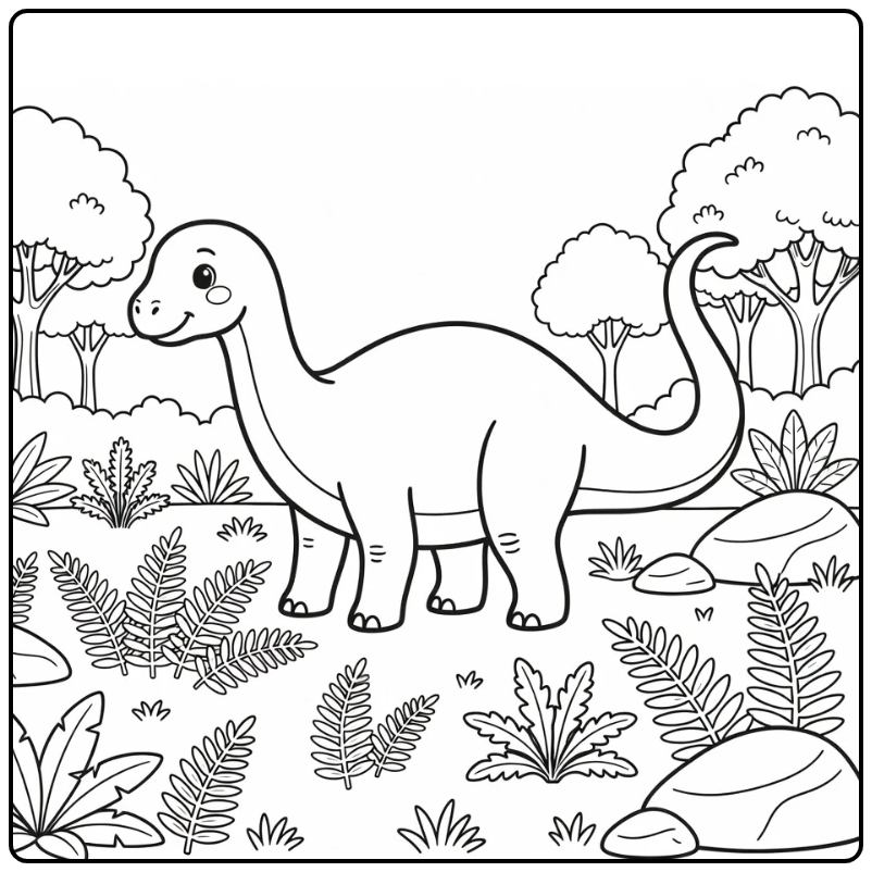 Apatosaurus coloring page of dinosaur browsing ferns