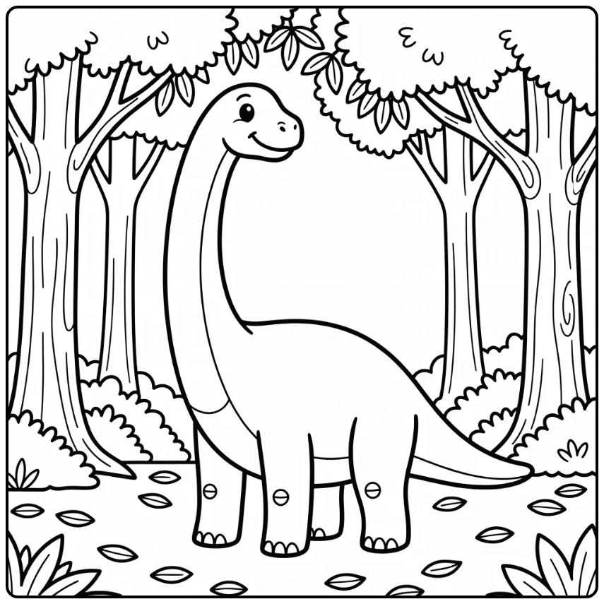 apatosaurus coloring page with dinosaur reaching high for leaves