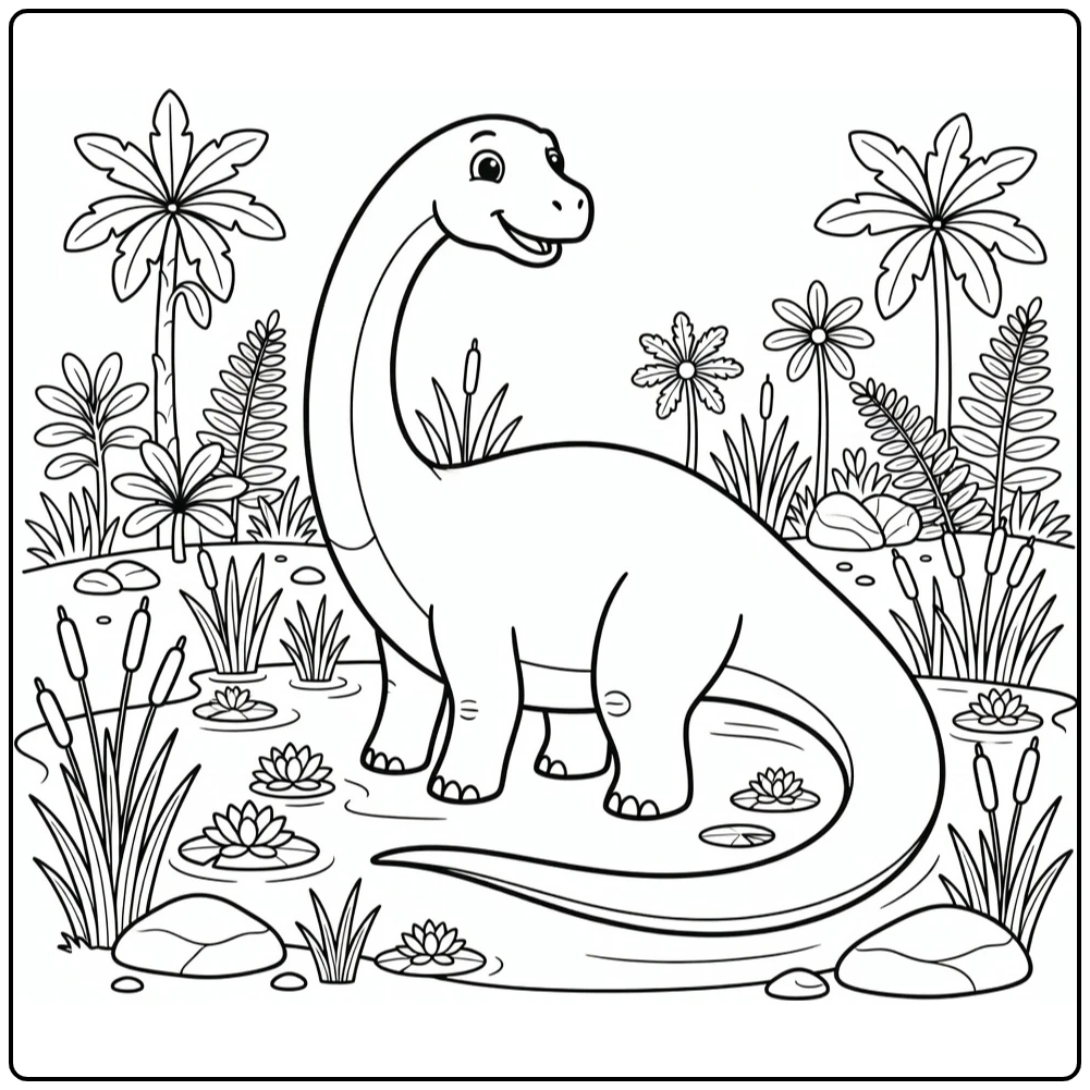 apatosaurus coloring page dinosaur turning in marsh