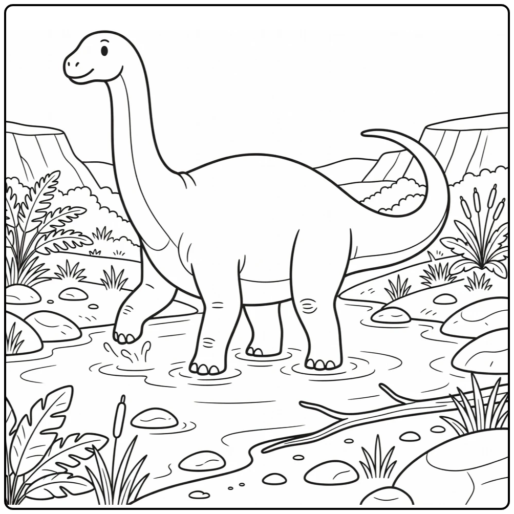 Argentinosaurus coloring page dinosaur wading river