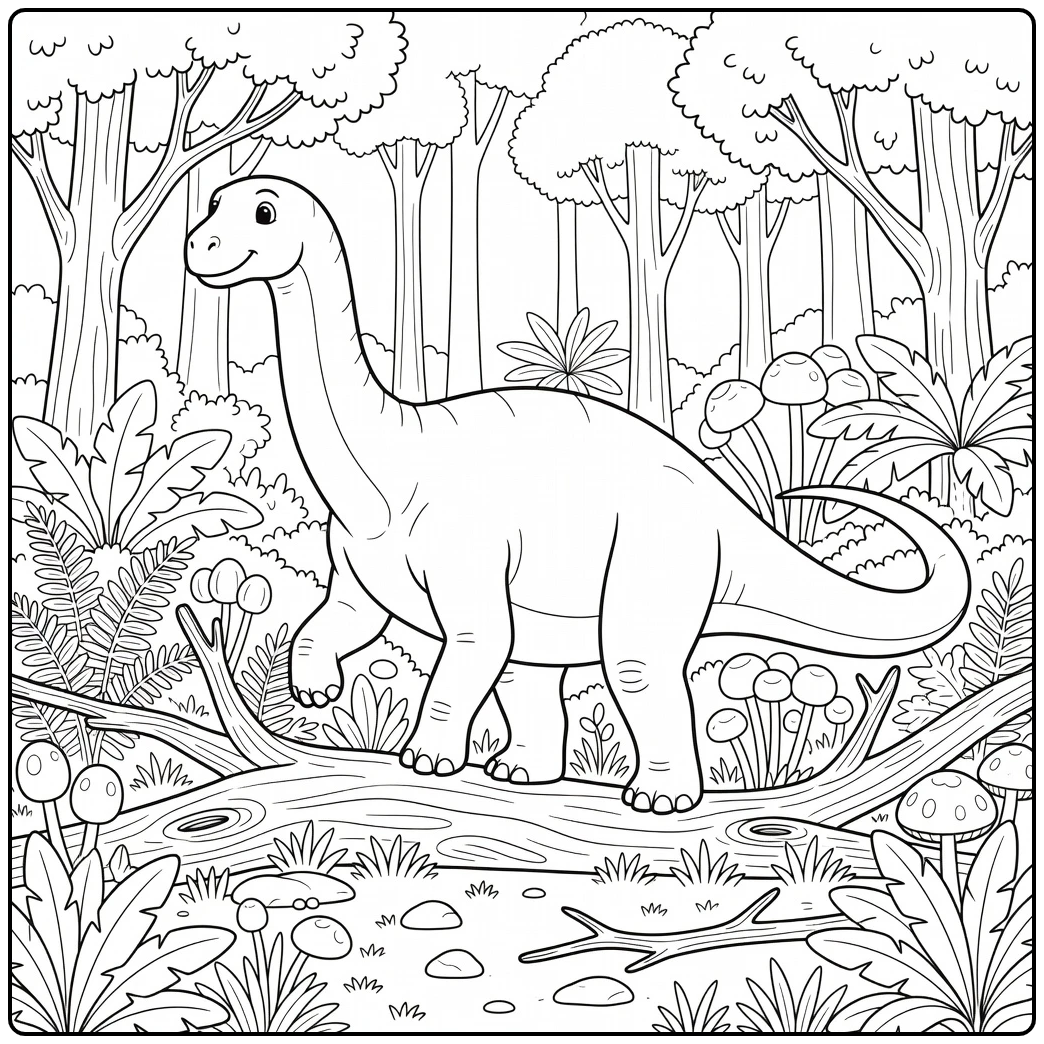 Argentinosaurus coloring page dinosaur over fallen tree