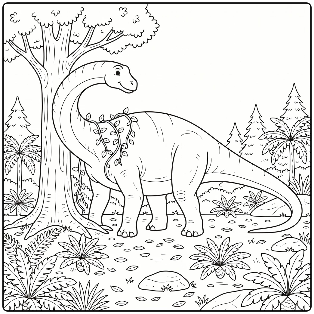 Argentinosaurus coloring page: sauropod rubbing tree trunk