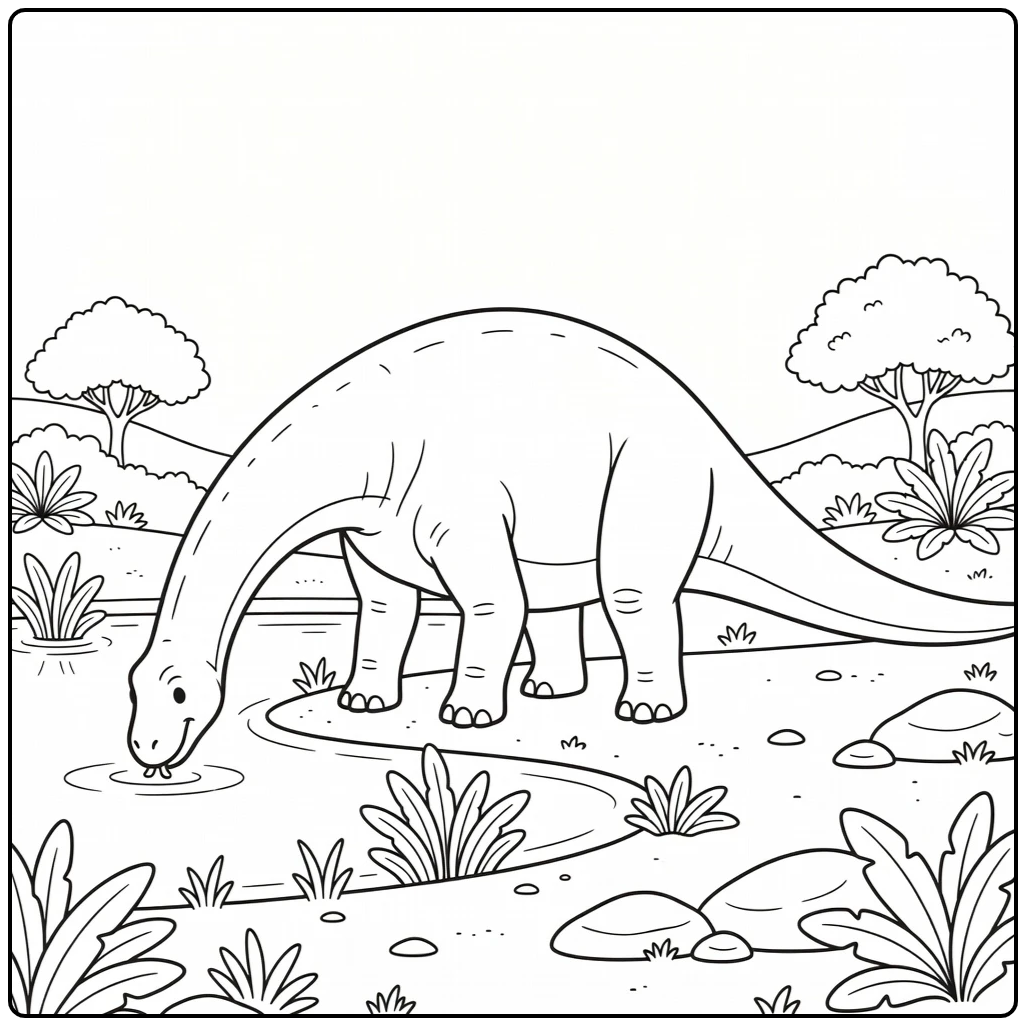 Argentinosaurus coloring page dinosaur drinking at lake