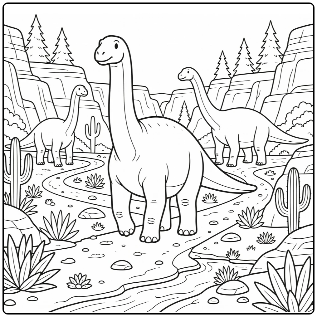 Argentinosaurus coloring page with three migrating sauropods