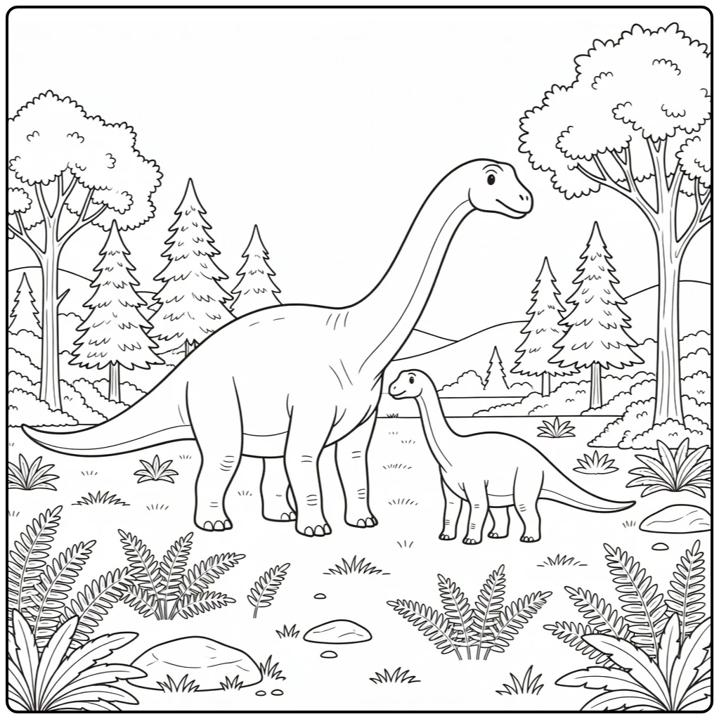 argentinosaurus coloring page adult with juvenile on plain