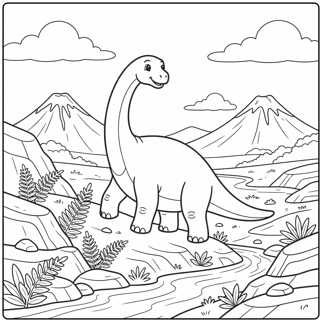 Brontosaurus coloring page dinosaur climbing rocky slope