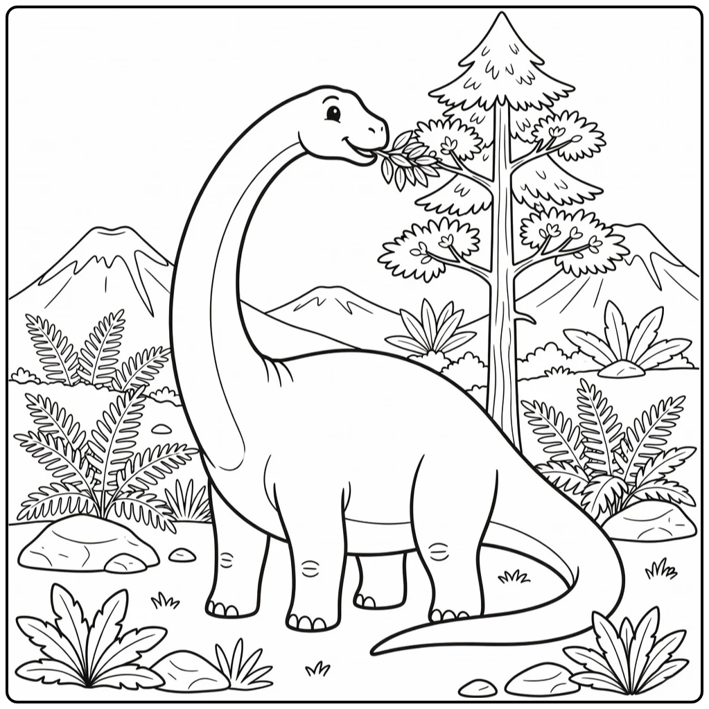 Brontosaurus coloring page dinosaur reaching for leaves