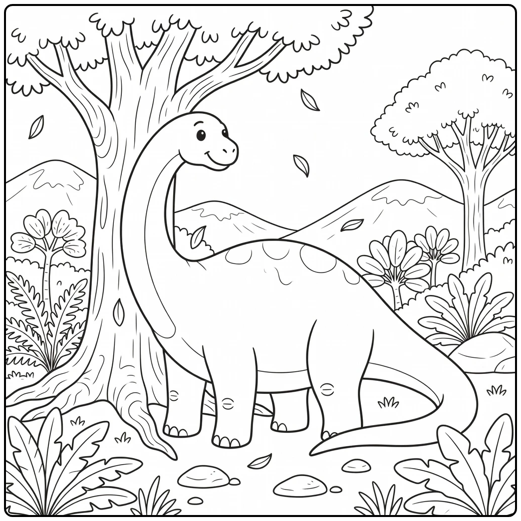 Brontosaurus coloring page cute dinosaur by prehistoric tree
