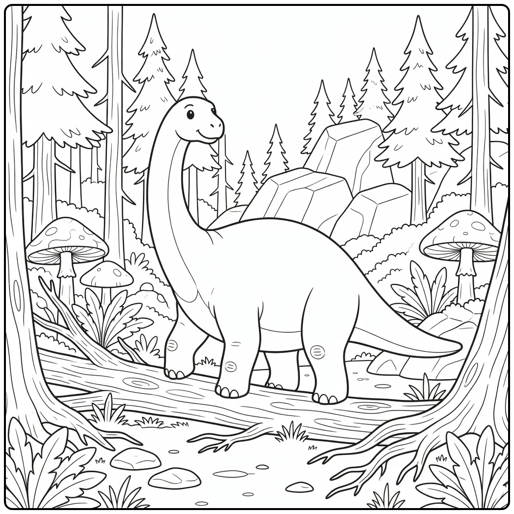 Brontosaurus coloring page dinosaur in prehistoric forest
