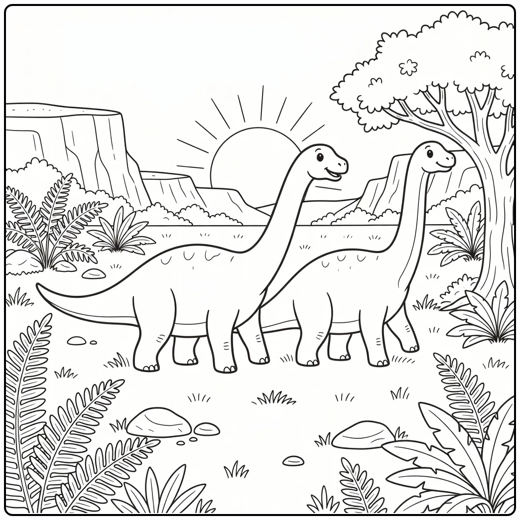 Brontosaurus coloring page two dinosaurs crossing paths