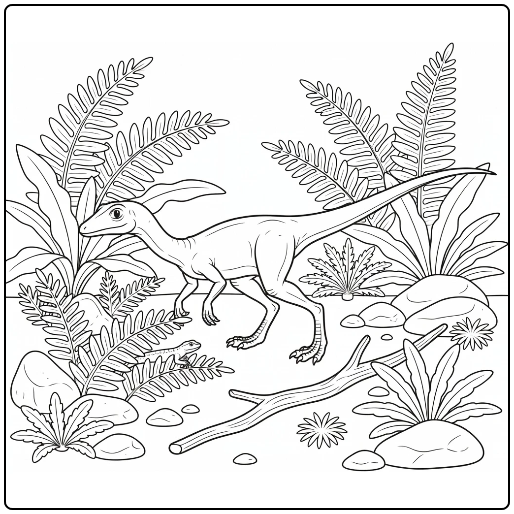 compsognathus coloring page slender dinosaur stalking lizard