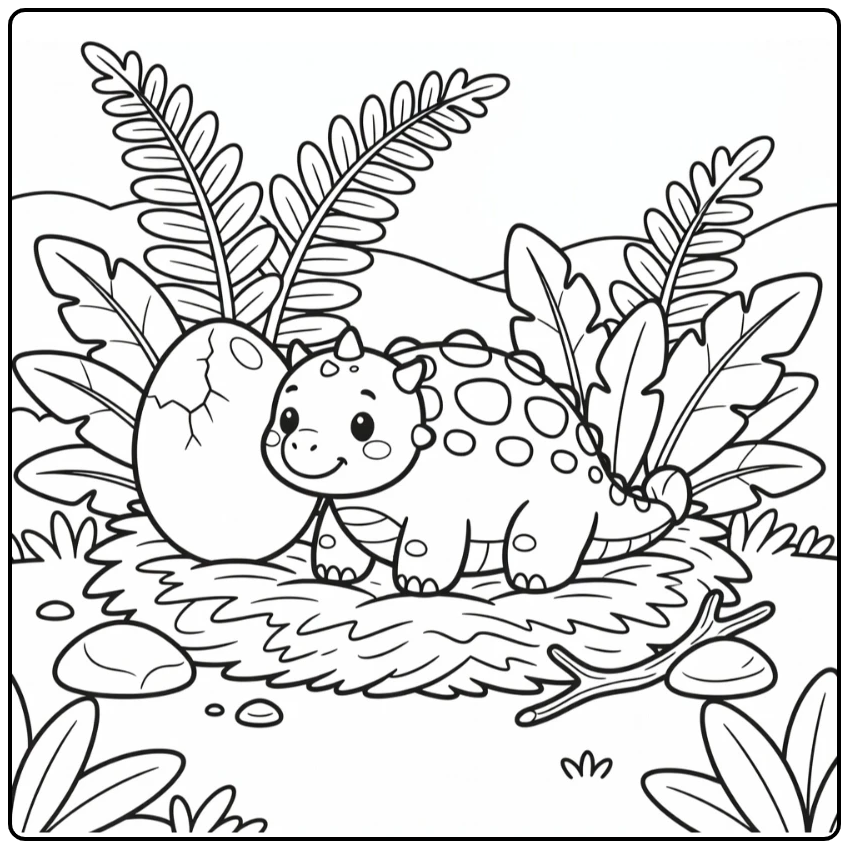 Cute ankylosaurus coloring page with dinosaur in nest
