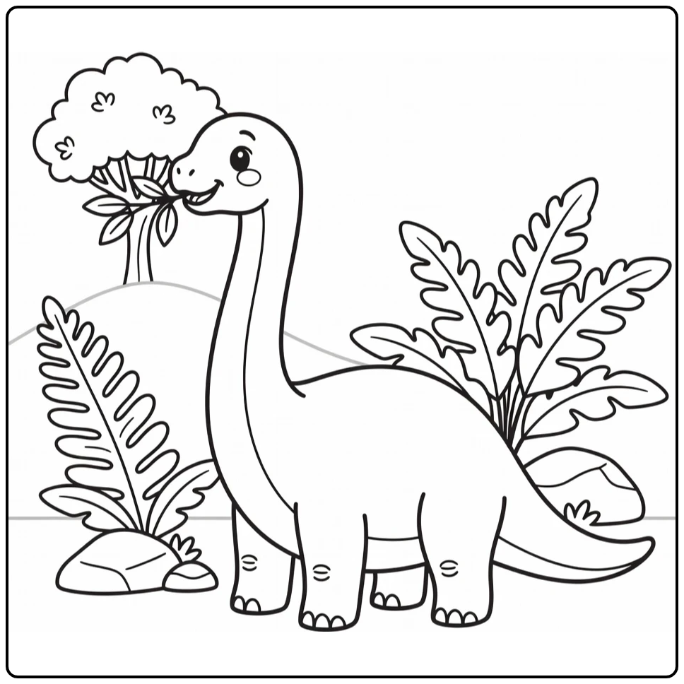 cute brontosaurus coloring page of adorable dinosaur in nature