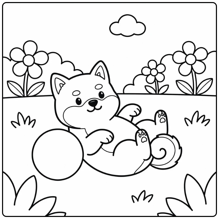 cute shiba inu coloring page Shiba Inu rolling by ball
