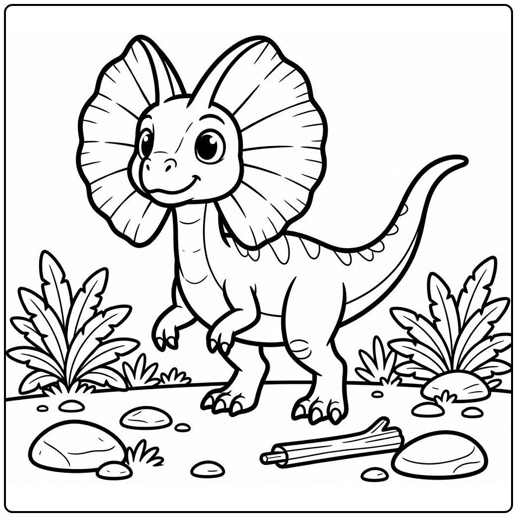 dilophosaurus coloring page baby dino with frill in forest