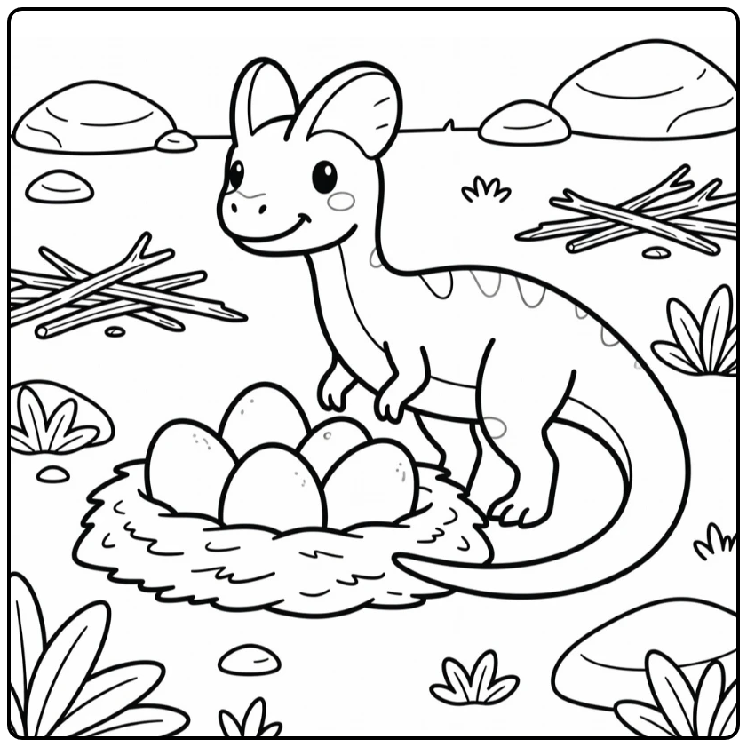 dilophosaurus coloring page dinosaur guarding eggs nest