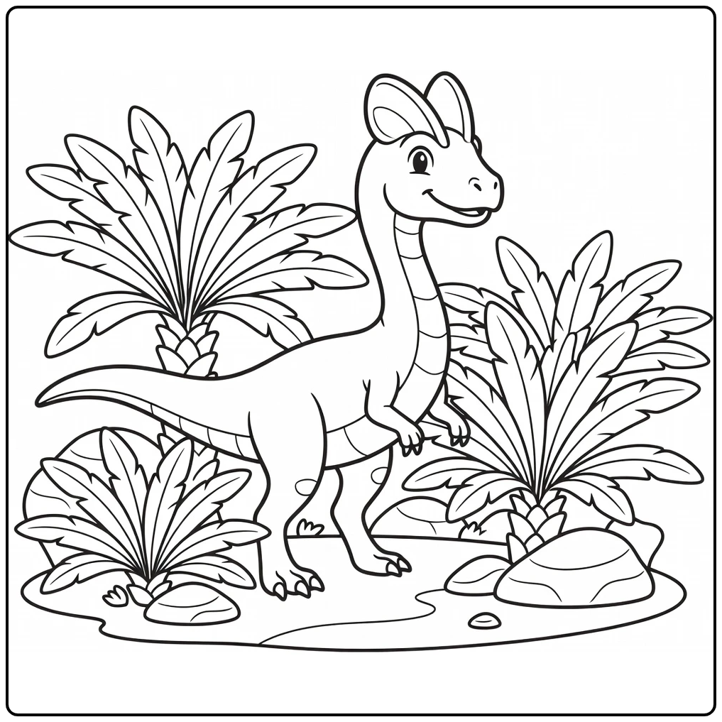 dilophosaurus coloring page of dinosaur between cycads