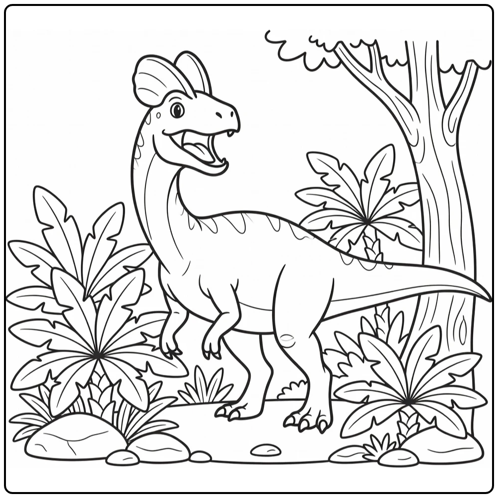 dilophosaurus coloring page of crested dinosaur by cycads