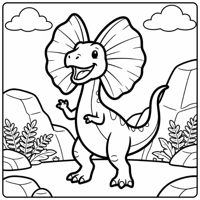 Dilophosaurus coloring page of cute dinosaur with neck frill