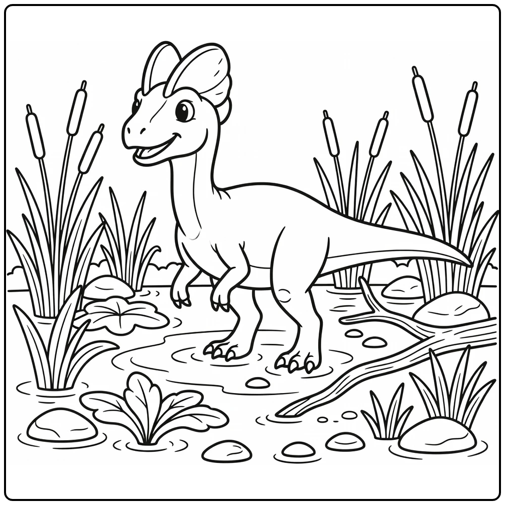 dilophosaurus coloring page dinosaur in shallow marsh