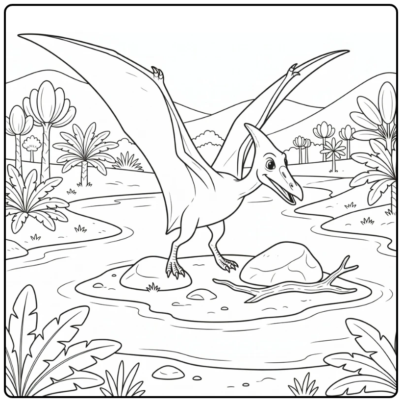 Flying dinosaur coloring page of Quetzalcoatlus by riverbank