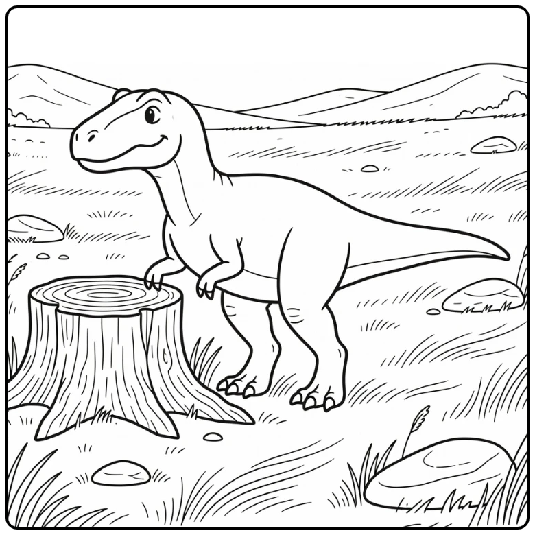 Giganotosaurus coloring page in windy field scene