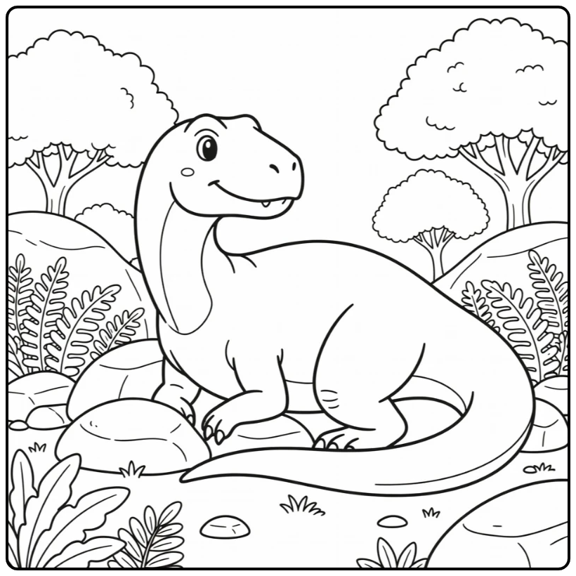 giganotosaurus coloring page of resting dinosaur among ferns