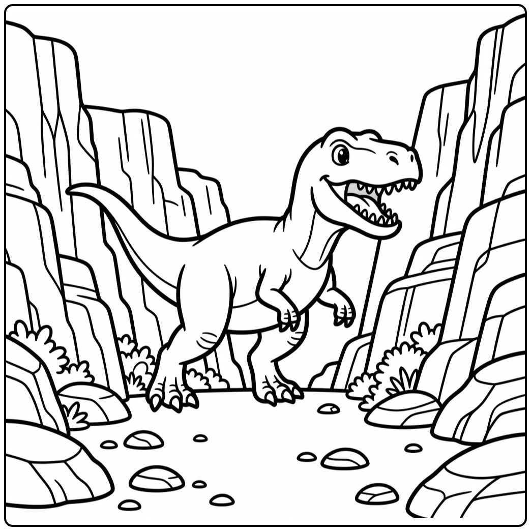 Giganotosaurus coloring page dinosaur in canyon rocks