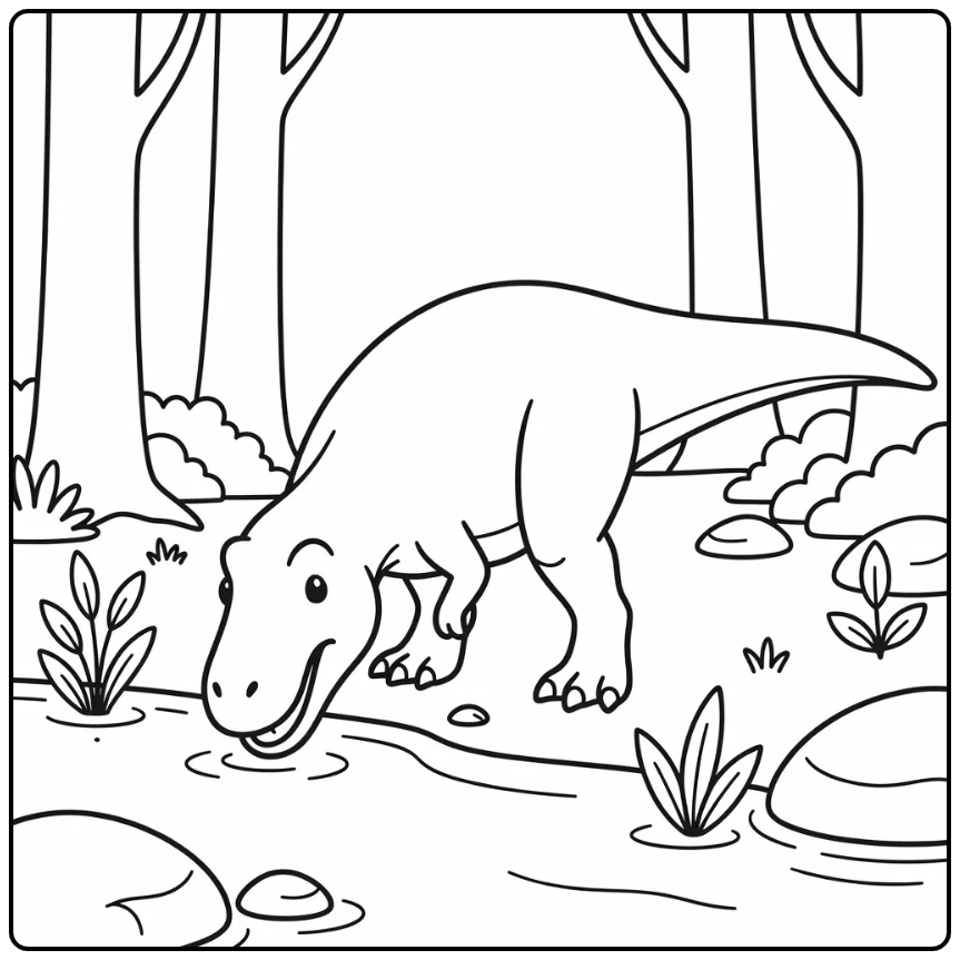 Giganotosaurus coloring page dinosaur drinking at river