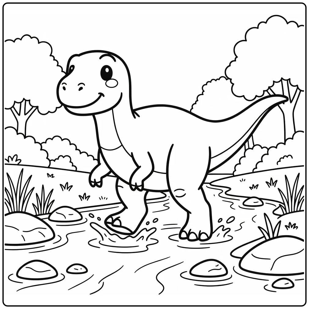 Giganotosaurus coloring page dinosaur crossing stream