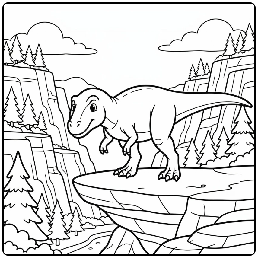 Giganotosaurus coloring page of dinosaur on rock ledge