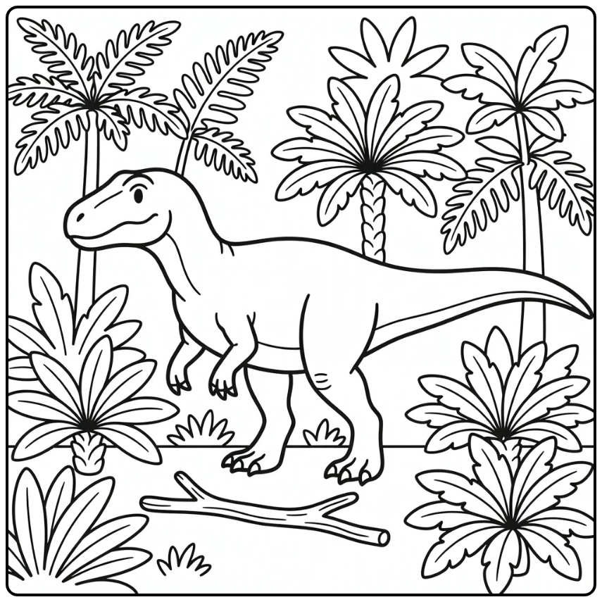 giganotosaurus coloring page of dinosaur in prehistoric ferns
