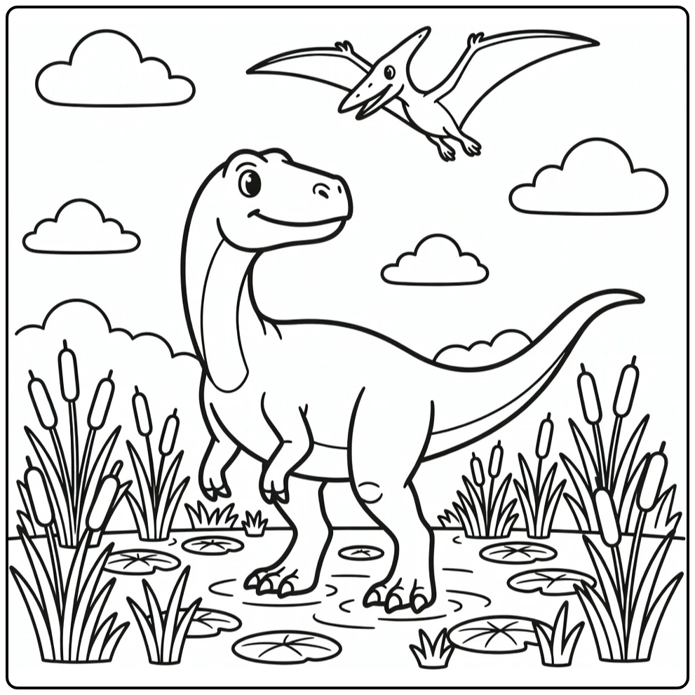 Giganotosaurus coloring page dinosaur in shallow marsh