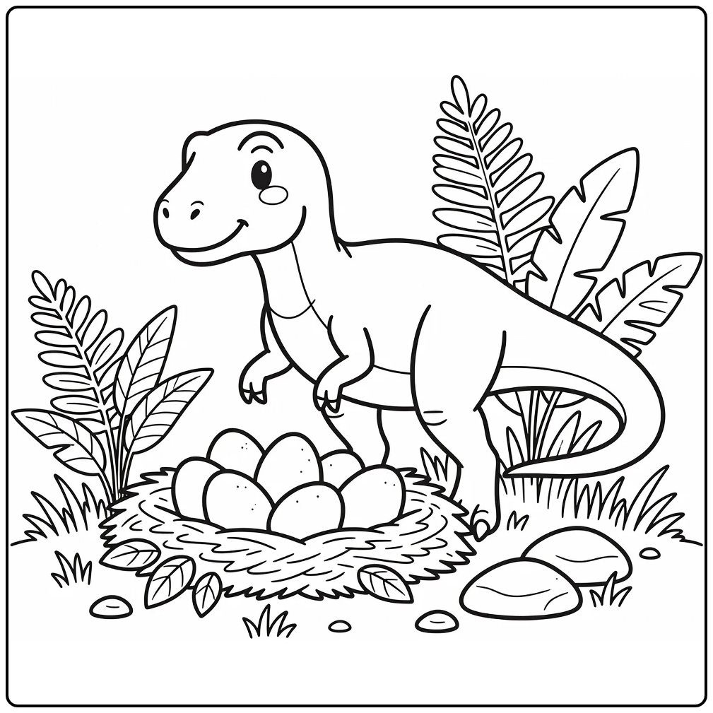 giganotosaurus coloring page dinosaur protecting eggs nest