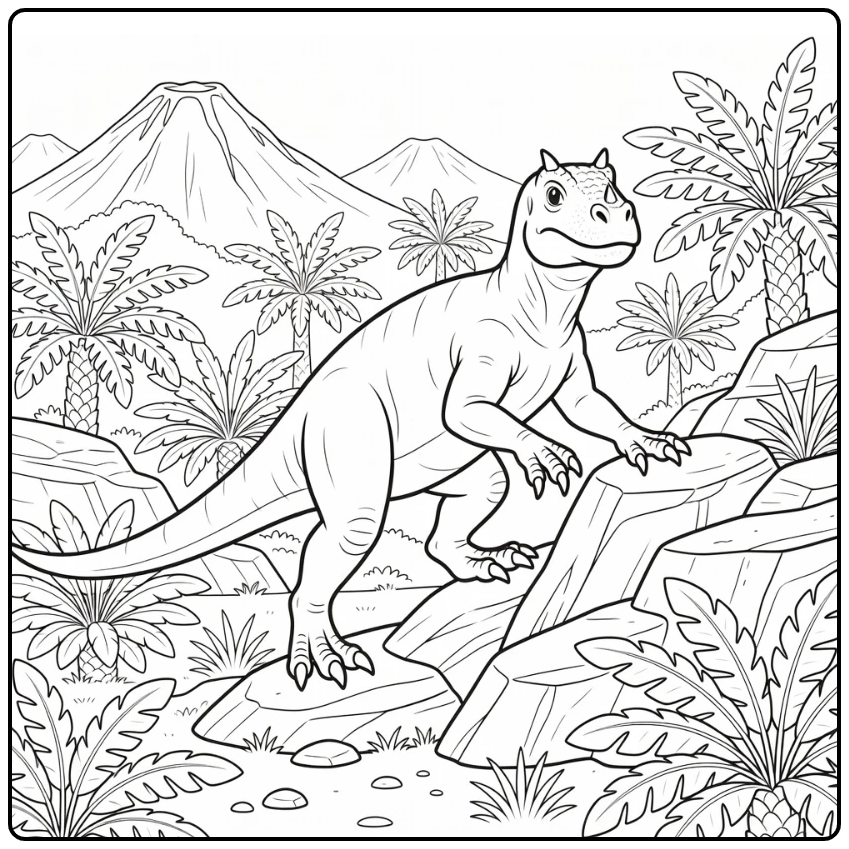 iguanodon coloring page realistic dinosaur climbing rocky slope