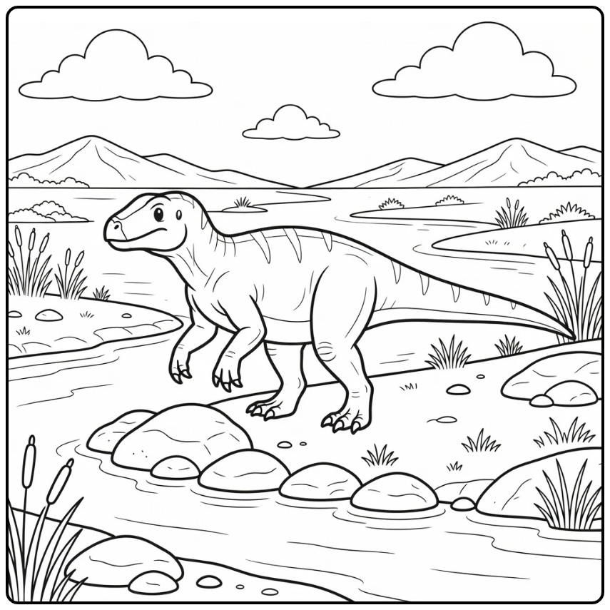Iguanodon coloring page of dinosaur by riverbank
