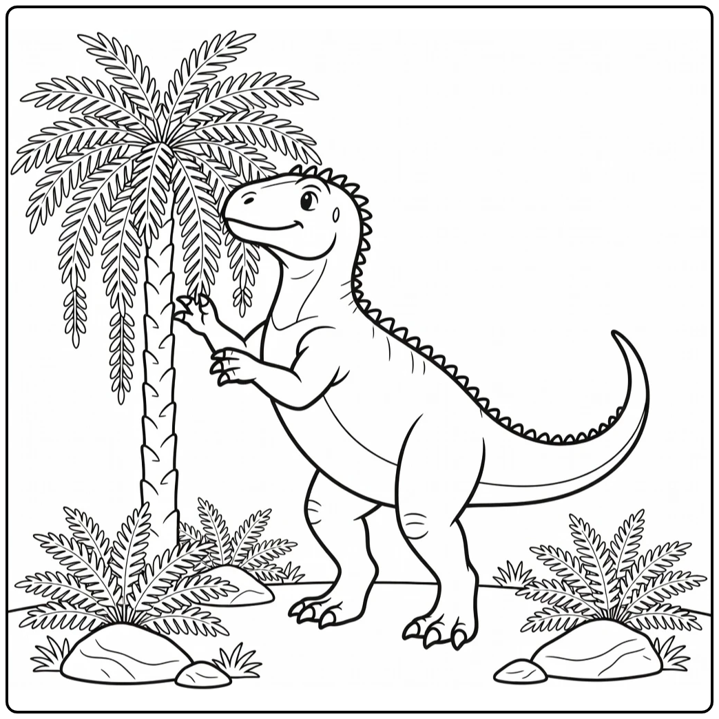 iguanodon coloring page of dinosaur rearing to reach leaves