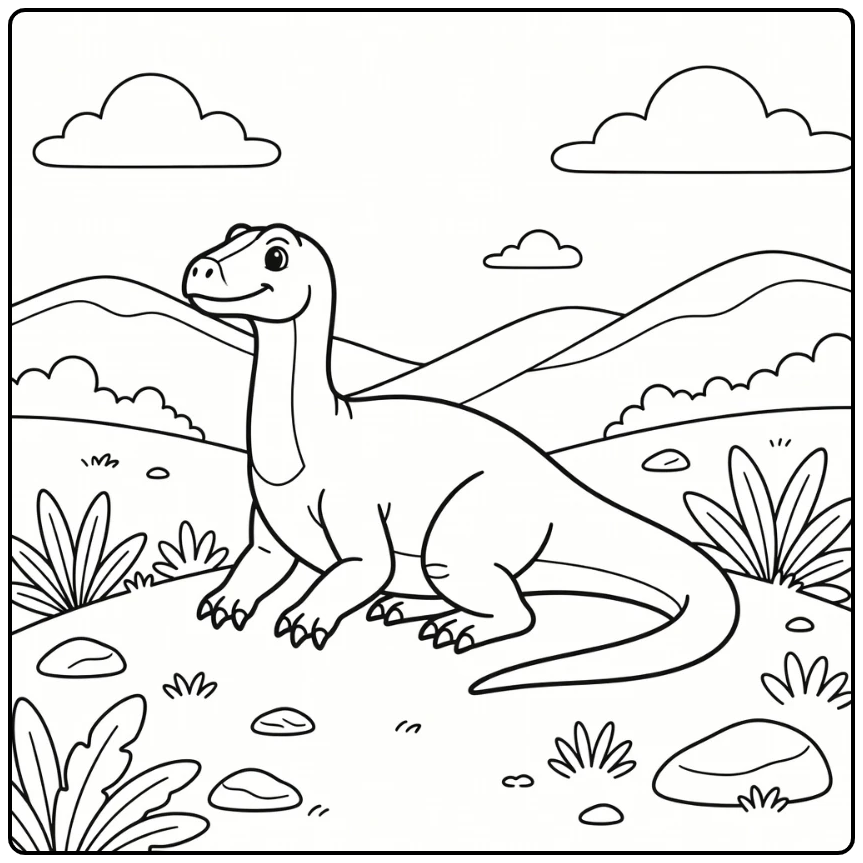 iguanodon coloring page dinosaur resting on gentle hill