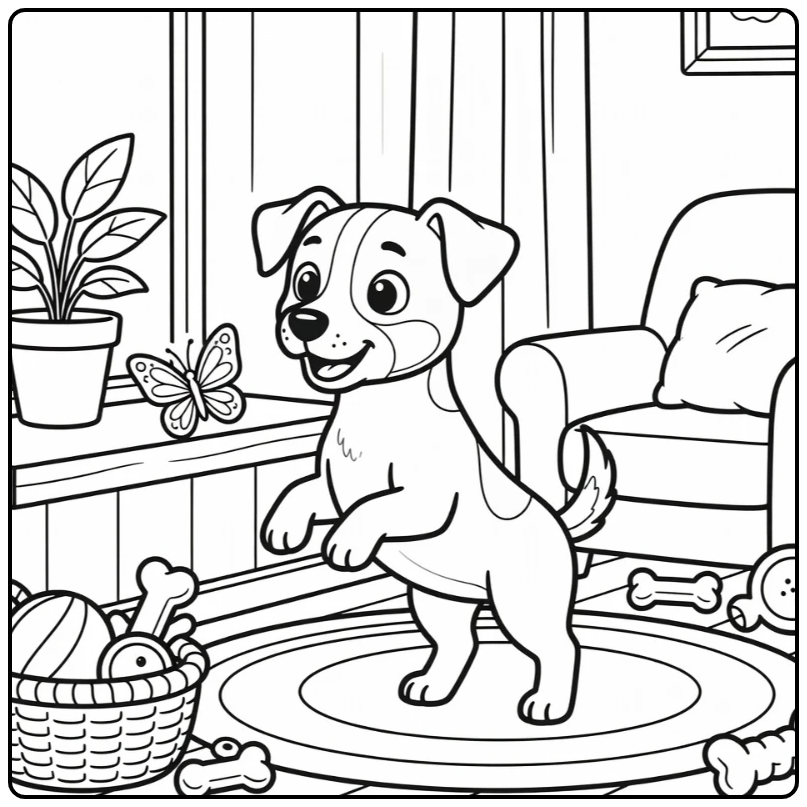 Curious Jack Russell terrier coloring page with butterfly