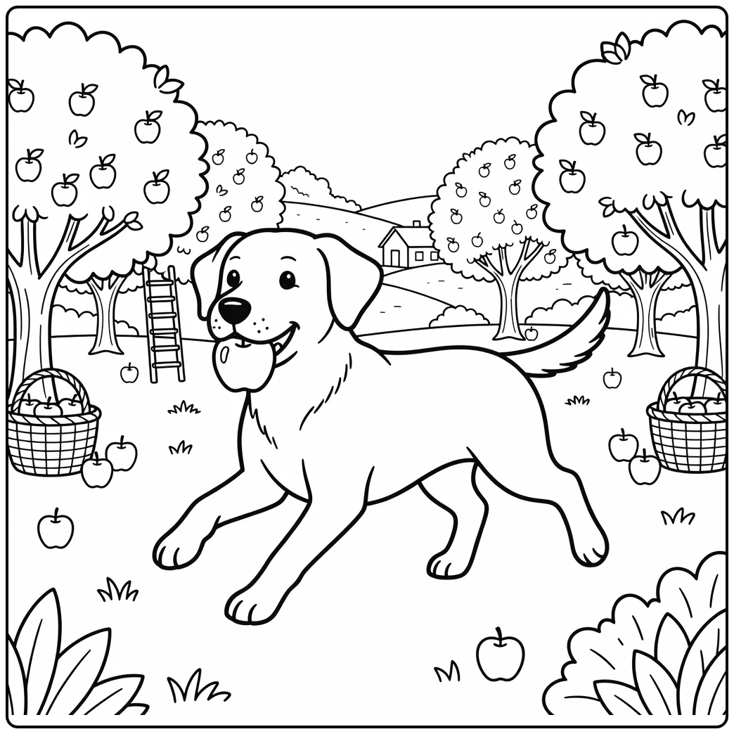 labrador retriever coloring page dog running with apple