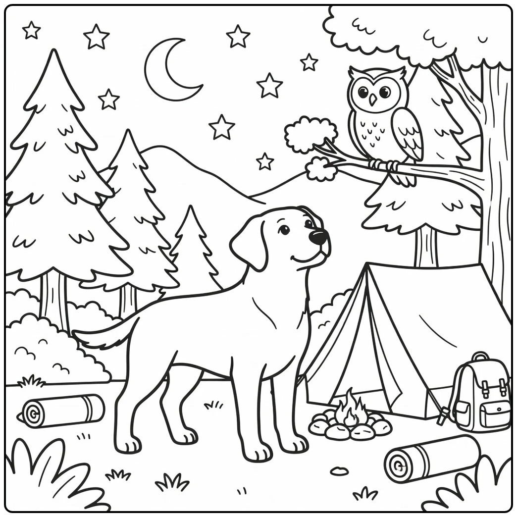 labrador retriever coloring page Calm Dog Watching Owl