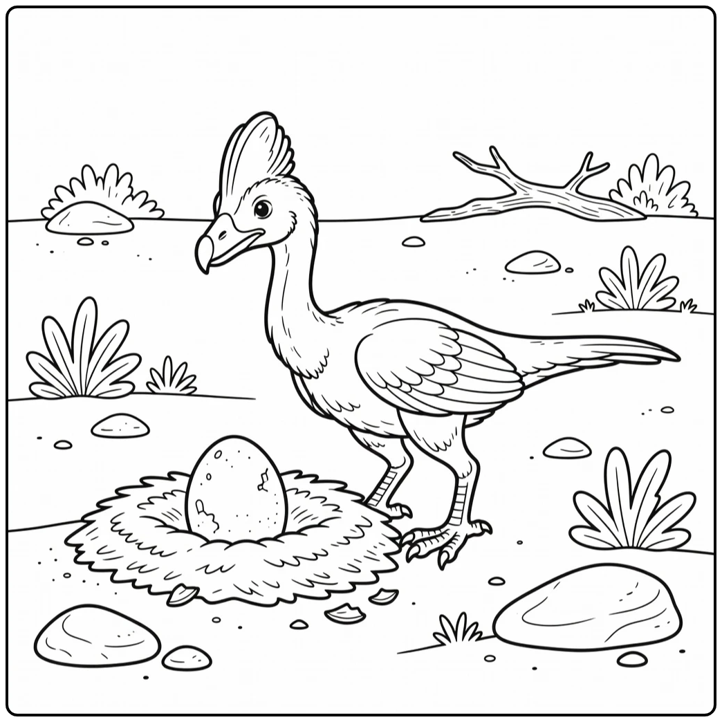 oviraptor coloring page dinosaur at nest with egg