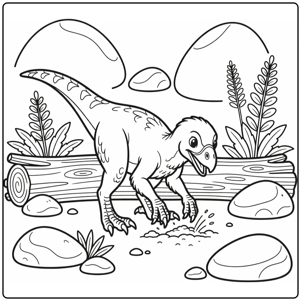 oviraptor coloring page of Oviraptor searching for food