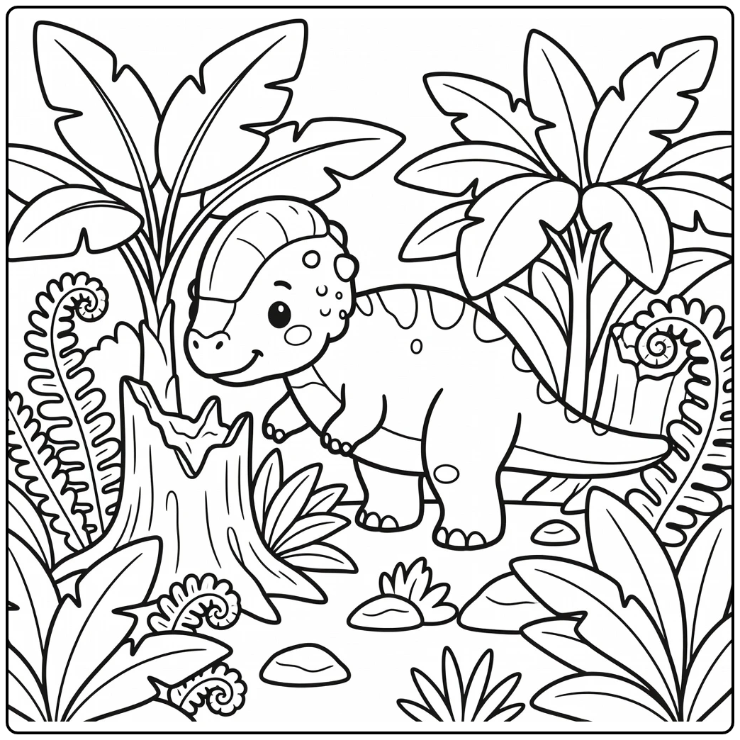 Pachycephalosaurus coloring page of dinosaur in plants