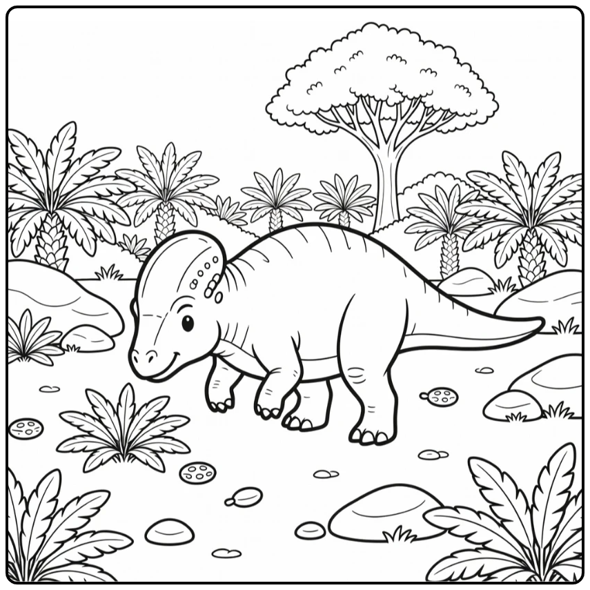 Pachycephalosaurus coloring page dinosaur near cycads