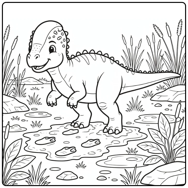 pachycephalosaurus coloring page dinosaur stepping in mud