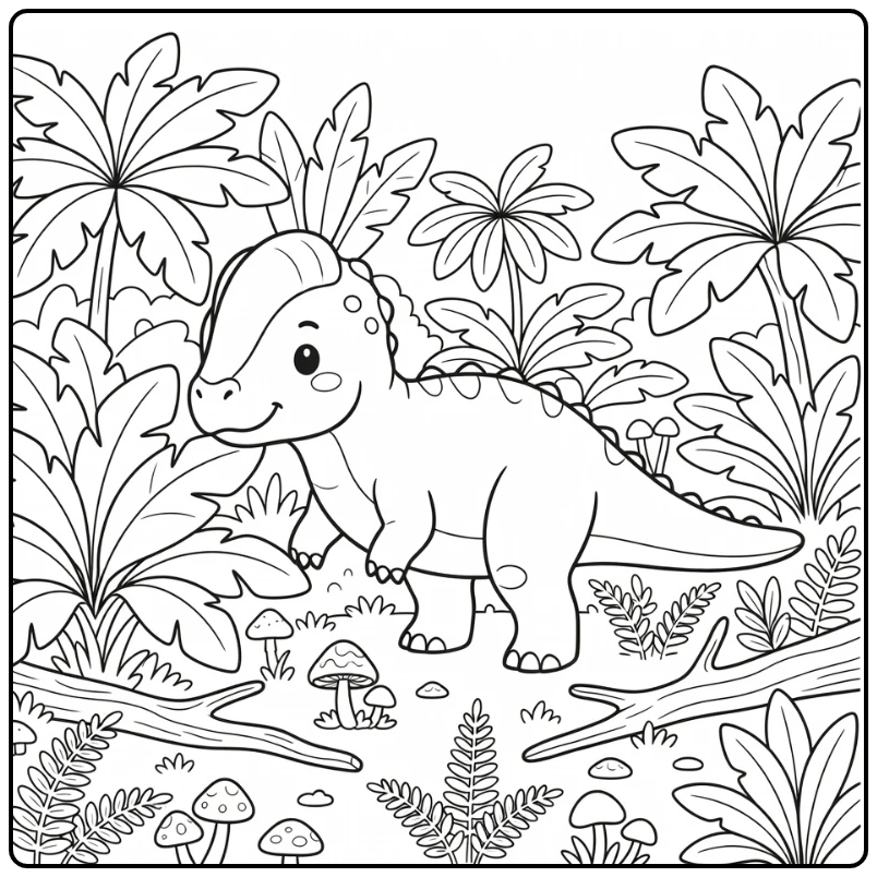 Pachycephalosaurus coloring page dinosaur in forest leaves