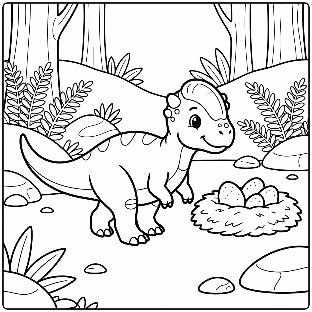 pachycephalosaurus coloring page dinosaur near eggs nest