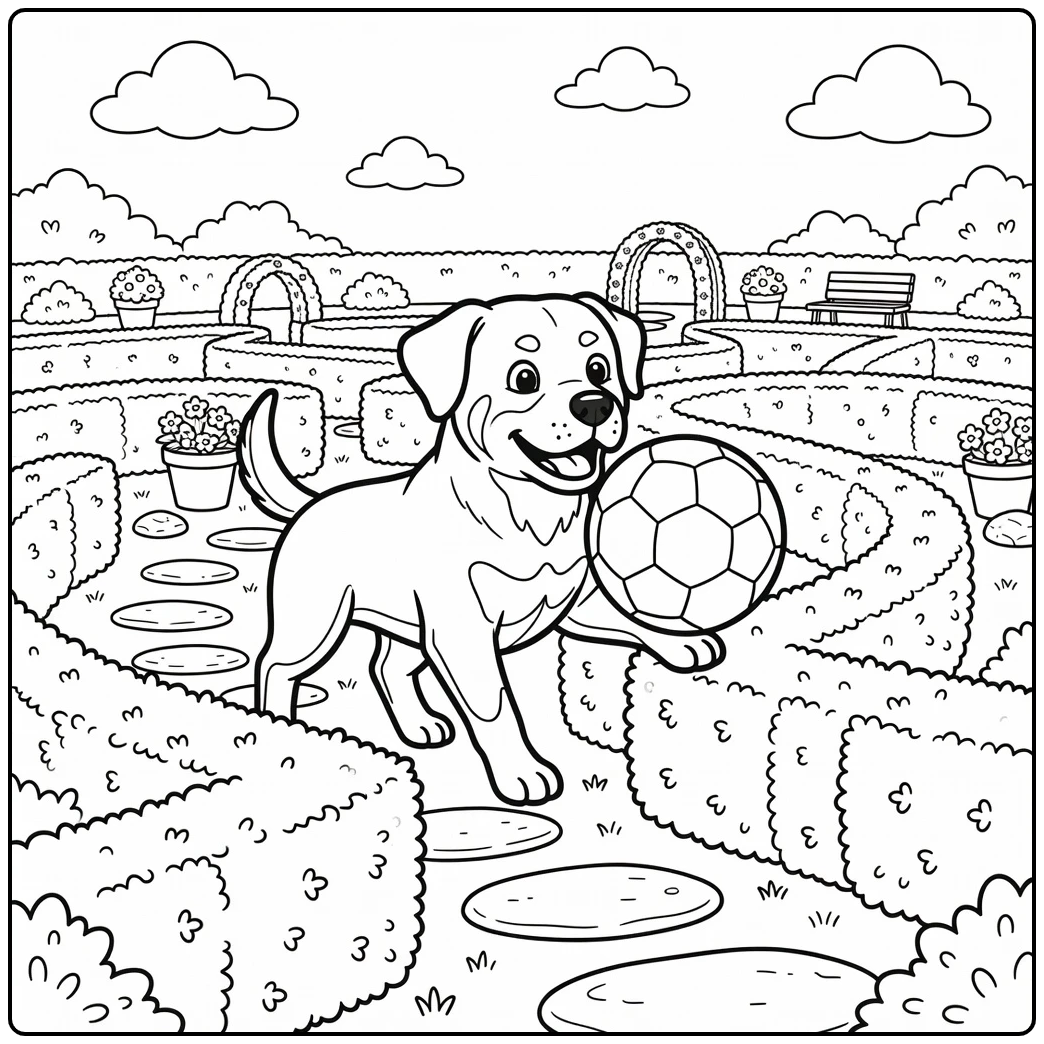 rottweiler coloring page with dog and soccer ball