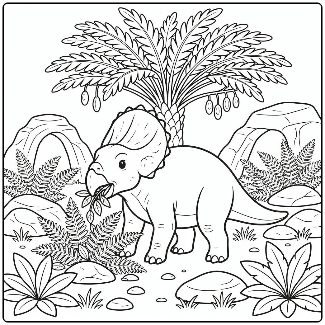 protoceratops coloring page dinosaur eating leaves from shrub